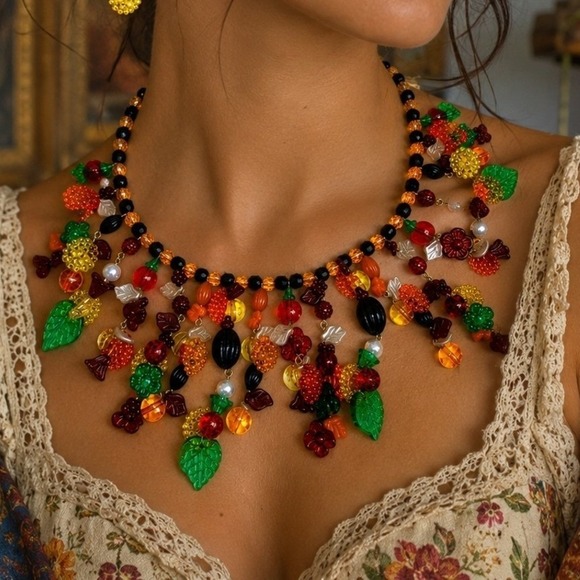 Jewelry - Art Glass Fruitti Tutti Necklace Artisan Lampwork Crystal Beaded Statement